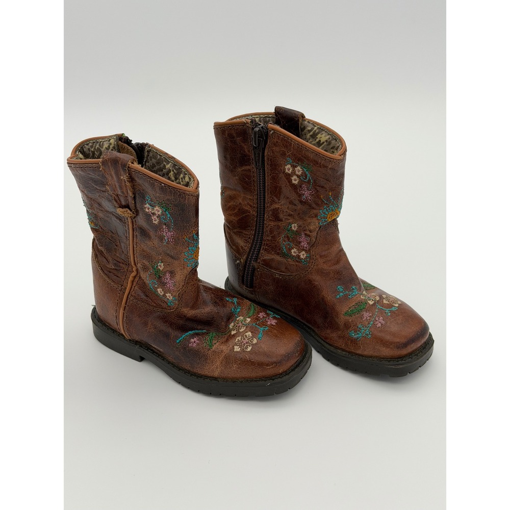 Shyanne Girls Brown Leather Floral Embroidered Western Boots 43833 T Size 7 D